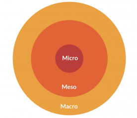 BVO op 3 niveaus: micro-meso-macro, weergegeven als concentrische ringen